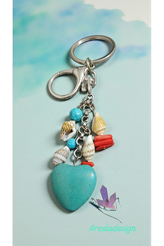 Turkuaz Mercan Midye Boncuk Anahtarlik