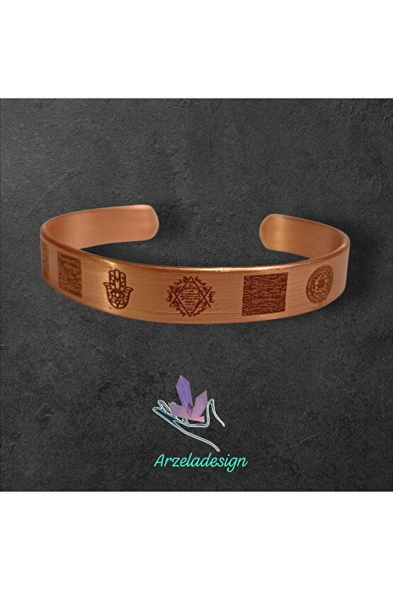 Kadın Erkek Bakır Bileklik Nazar Ayeti Felak-Ihlas Süresi Süleyman Mührü Fatma Ana Eli Celcelefiye