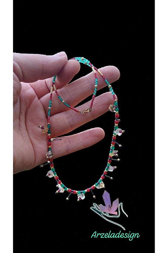 Dogal Tas 925 Ayar Gümüş Kolye 2mm Mercan Sitrin Akik Gümüş