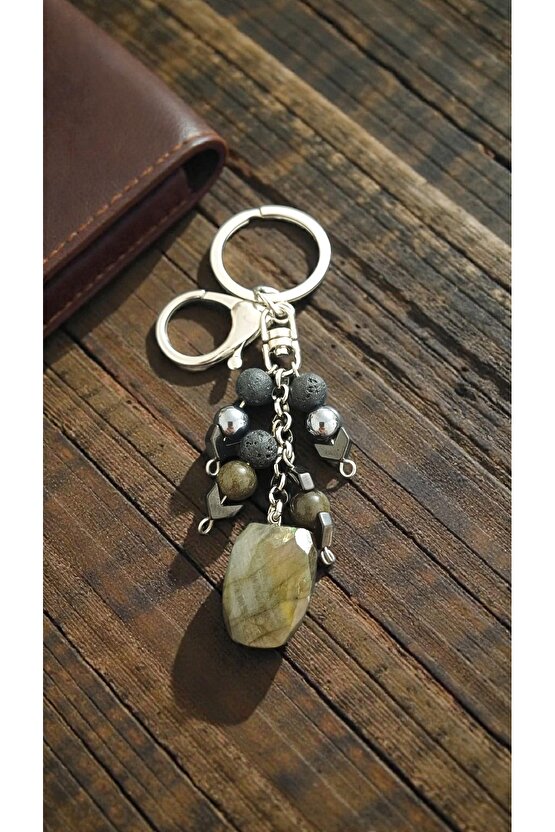 Doğal Taş Labradorit Anahtarlık Lav Taşı Obsidyen Terahertiz Taşları ile Birlikte Koruma Enerjisi