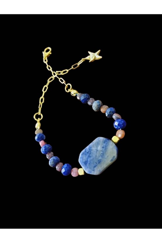 Doğal Taş SODALİT RODONİT  VE LAPİS LAZULİ BİLEKLİK 3 Güçlü Kristal ayarlanabilir ölçü