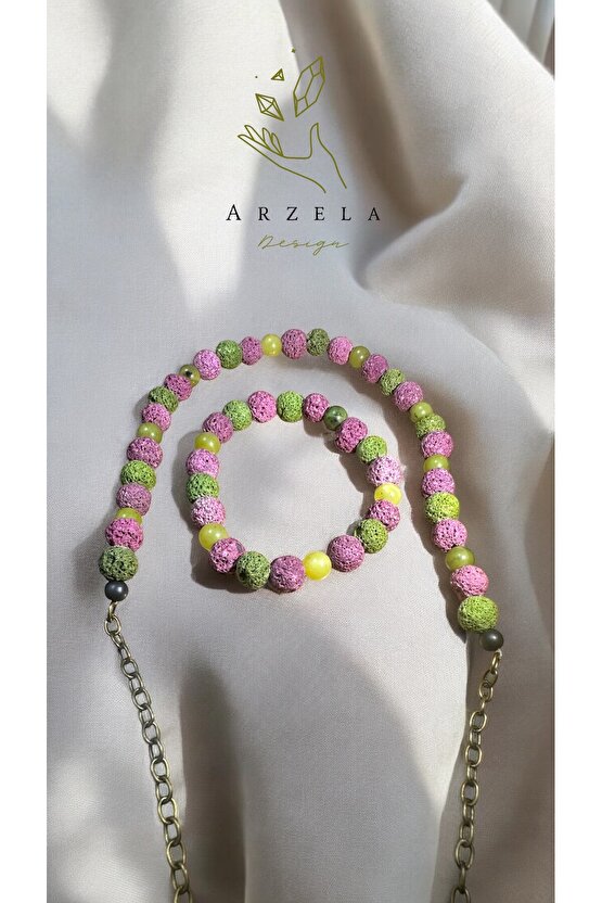 Doğal Taş Yeşim Ve Truf Taşı Kolye Bileklik Set