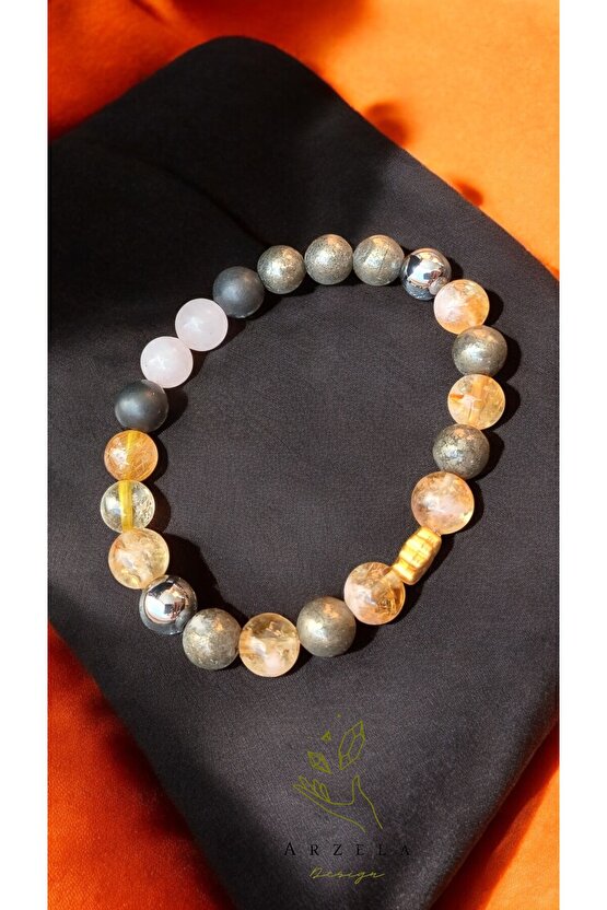 Doğa Taş Sitrin Ve Pirit Bileklik (PARA MIKNATISI)