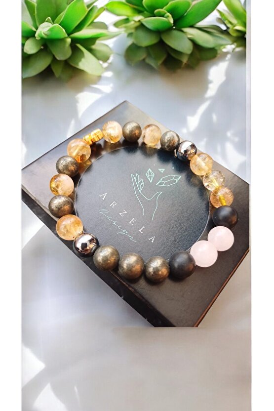 Doğa Taş Sitrin Ve Pirit Bileklik (PARA MIKNATISI)