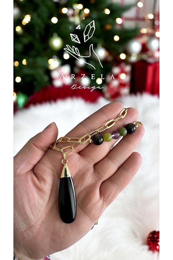 Doğal Taş OBSIDYEN GOLD KOLYE (DURU GÖRÜ)