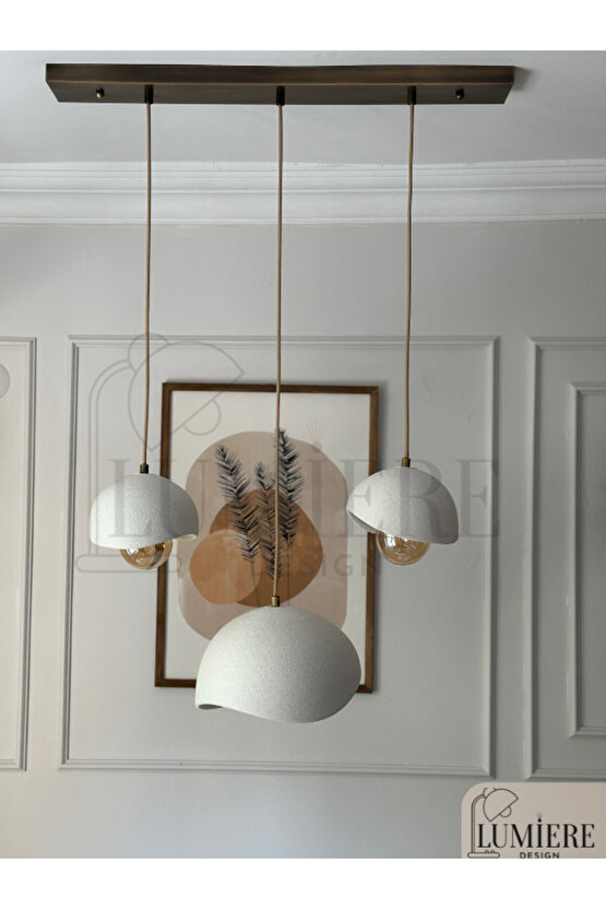 Beton Görünümlü İskandinav Bohem 3’lü Sarkıt Avize - Yemek Masası Salon Avize + Ampul Dahil