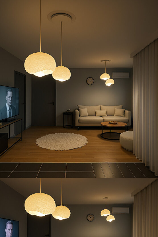 Beton Görünümlü 2li sarkıt avize Bohem Modern tarzda Rustik (E27 Ampul ile birlikte)