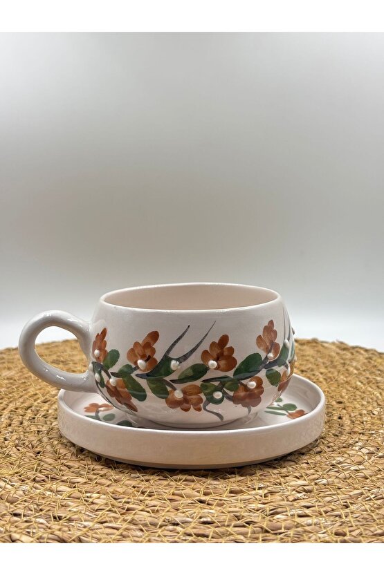 Seramik El Yapımı Altlıklı Kupa Fincan Seti