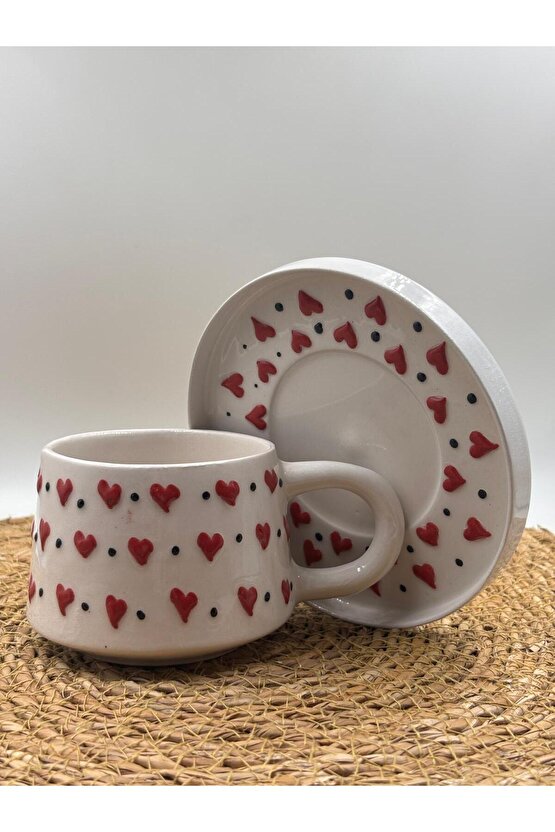 Seramik El Yapımı Altlıklı Kupa Fincan Seti
