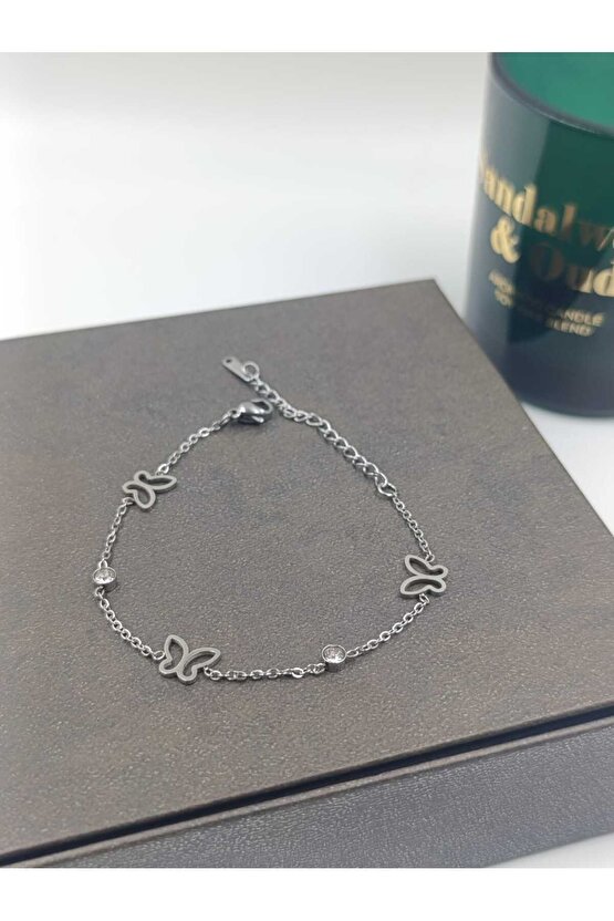 Mini Kelebek Detaylı Çelik Bileklik