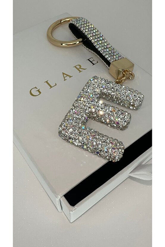 Zirkon Taşlı Simli Lüks E Harf Anahtarlık