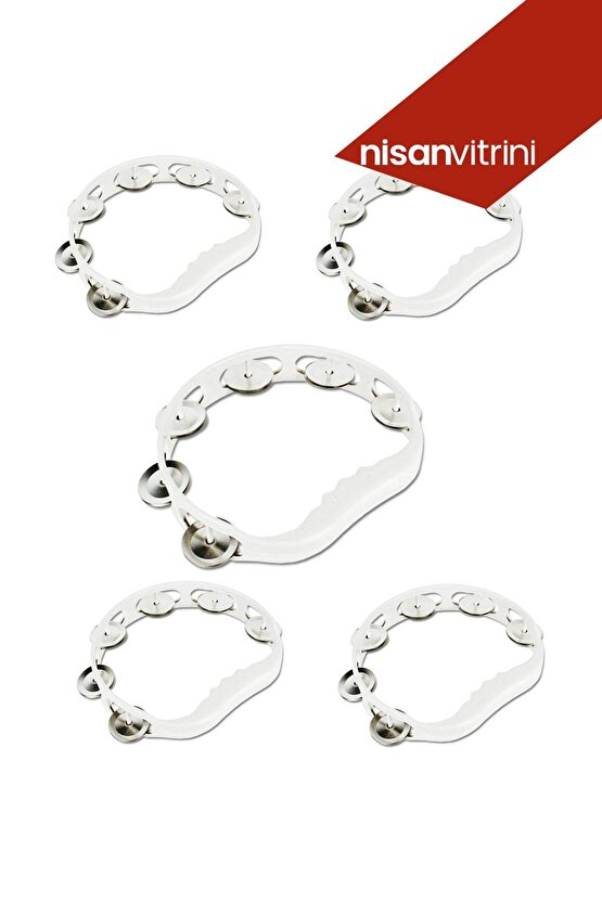 5 Adet Plastik Zilli Kına Tefi - Defi Beyaz Renk Tef