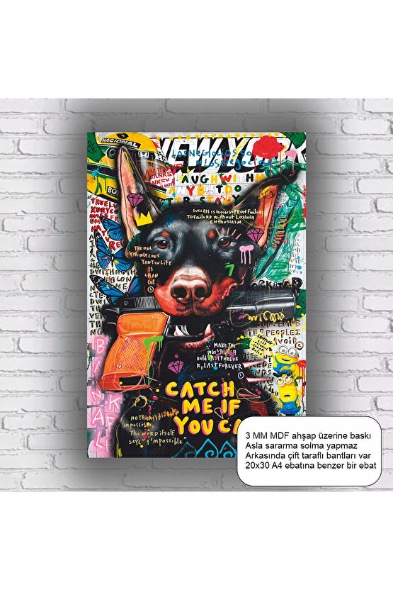 silahlı siyah köpek pop art ev dekorasyon mdf tablo retro ahşap poster