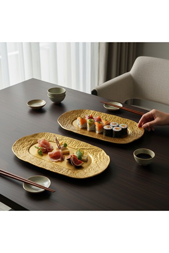 Ruw Savana 34cm Porselen Dikdörtgen Gondol Kayık Tabak Sushi Tabağı 2 Adet
