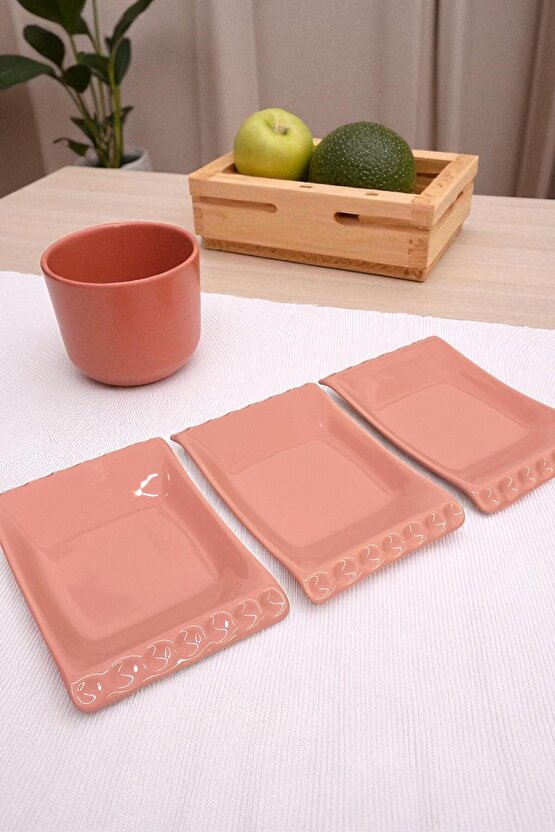 Selen Pembe Sunumluk Kayık Tabak 18 Cm 3 Adet