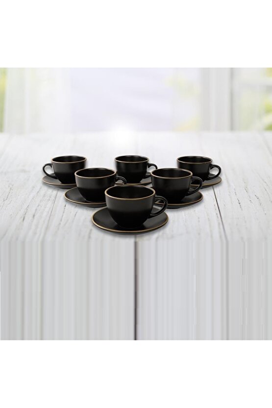 12 Parça 6 Kişilik Çay Fincanı Mat Siyah