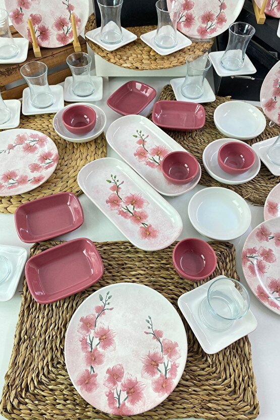 Gül Kurusu Çiçek Desenli Kahvaltı Takımı 12 Kişilik 50 Parça
