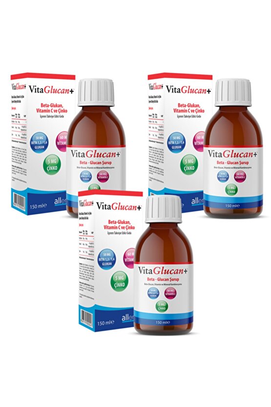 3 Adet Vitaglucan 150 ml  Şurup Beta Glukan ve  Vitamin C  Çinko