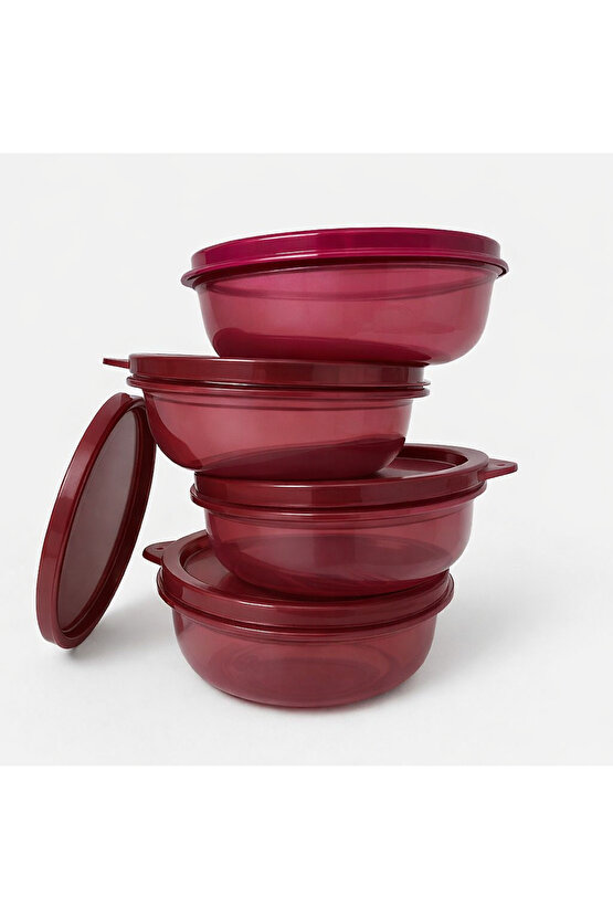 Bordo Şeker Kap 300 ml Saklama Ve Buzdolabı Kabı 4 Lü