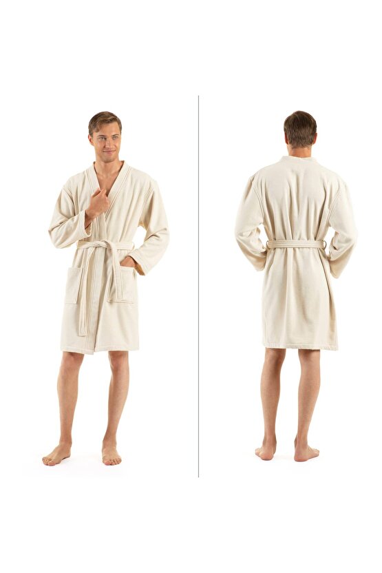 Unisex Bornoz Türk Pamuklu Keten Kimono Havlu Kumaş Şal Yaka Yumuşak Bornoz Abso