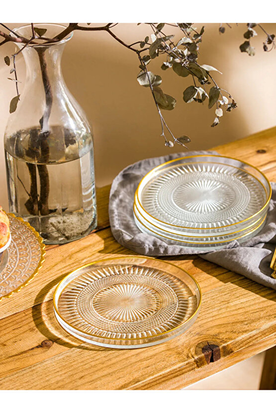 LCW HOME Renksiz Desenli Cam Pasta Tabağı Seti 4lü T T