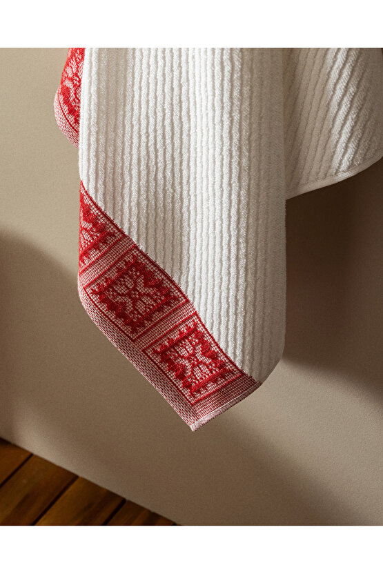 Zeste %100 Pamuk Banyo Havlusu - BeyazKırmızı