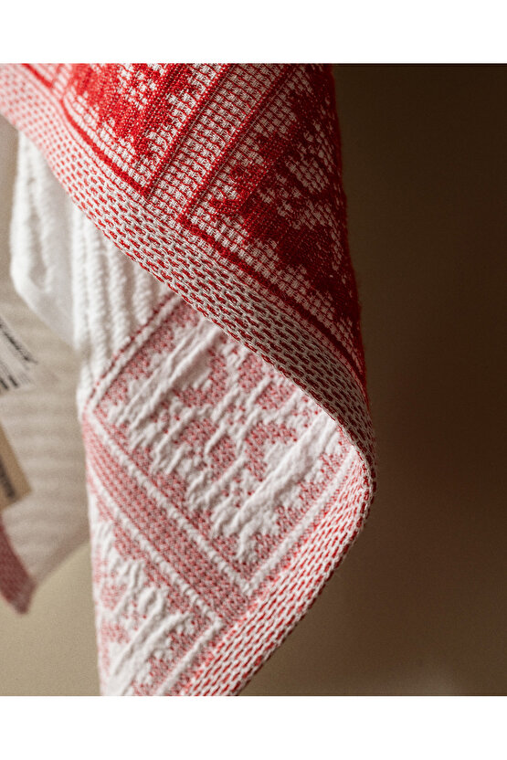 Zeste %100 Pamuk Banyo Havlusu - BeyazKırmızı