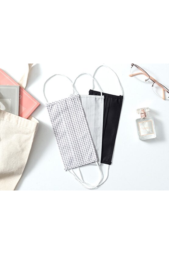 Ekose Pamuk Maske 9,5x18 Cm Siyah - Gri