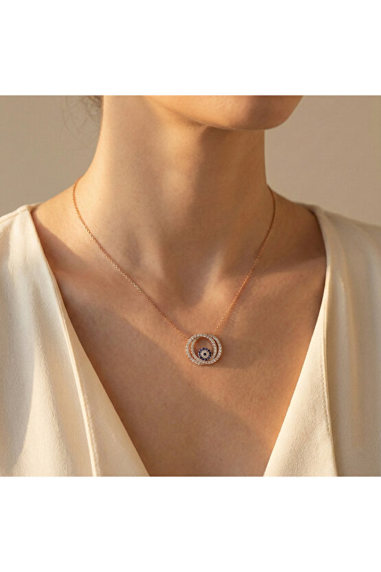 Taşlı Halka Nazar Boncuğu Kolye