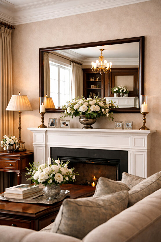 Ahşap Görünüm Kahverengi Çerçeveli Duvar Aynası-Özel Ölçü Seçenekleri-3cm Çerçeve Genişliği