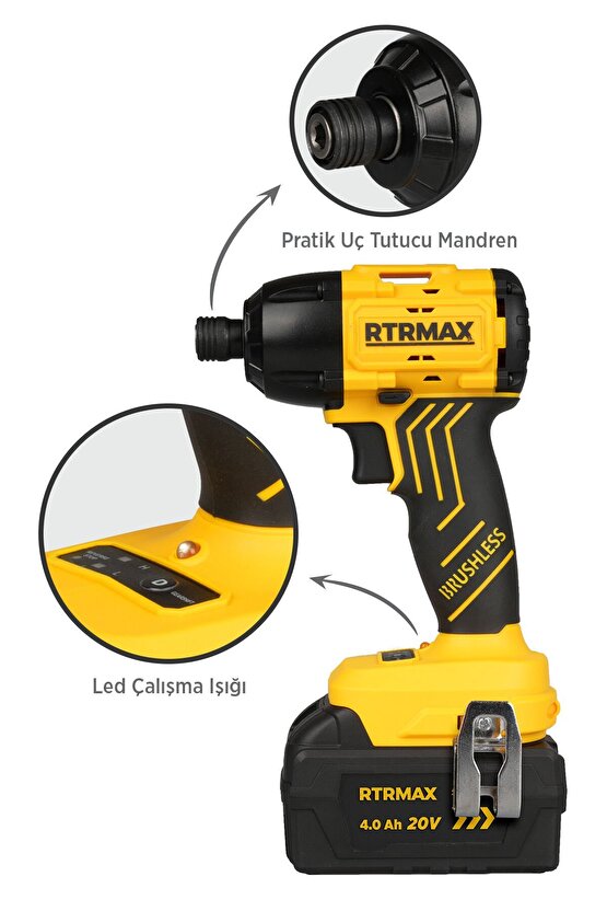 Rts5020 Şarjlı Torklu Vidalama Makinası Kömürsüz 200 Nm 2x4 Ah 20v Çift Akü S-lion - Akü Dahil