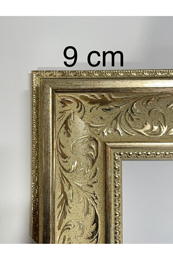 Bej Renk Eskitme Altın Klasik Çerçeveli Ayna-9cm Çerçeve Genişliği-Barok Desenli (Özel Ölçü)