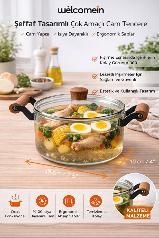 Akasya Kapaklı Cam Tencere – Isıya Dayanıklı Borosilikat Cam, Şık ve Sağlıklı Pişirme