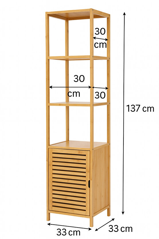 Bambu Banyo ve Çamaşır Dolabı – Çok Raflı, Kapaklı, Doğal Ahşap Düzenleyici