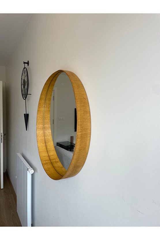 80 cm Meşe Ahşap Çerçeveli Dekoratif Kavis Ayna