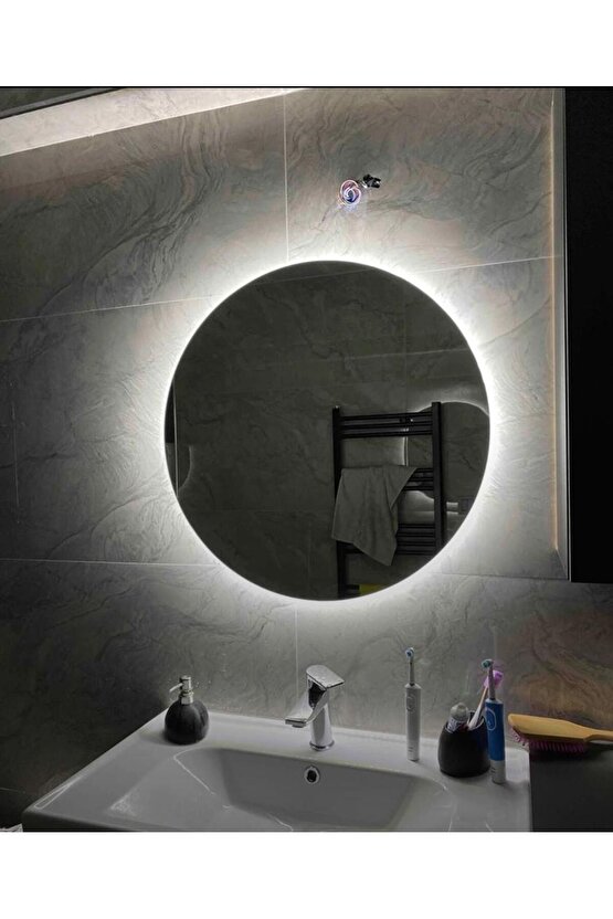 70 cm Beyaz Ledli Yuvarlak Banyo Aynası Makyaj AynasıTrafolu