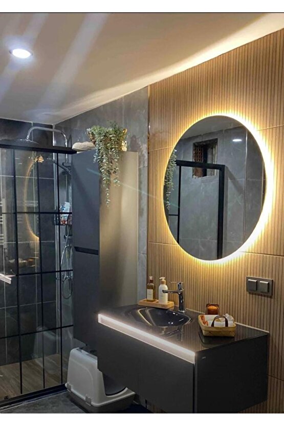 80 Cm Günışığı Ledli Yuvarlak Banyo Aynası Makyaj Aynası Trafolu