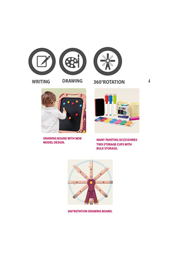Çocuklar İçin Ayaklı Çizim Tahtası 47 Parça Set Aktivite Çizim Boyama Eğitici Set