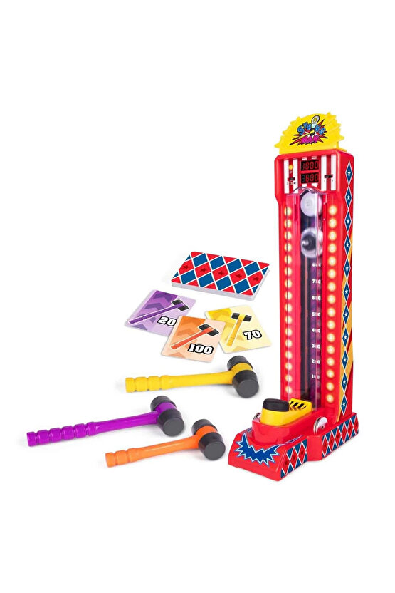 Sesli Elektronik Strongman Çekiç Oyunu 50 cm - 4 Modlu, Skor Göstergeli, 3 Çekiçli Arcade