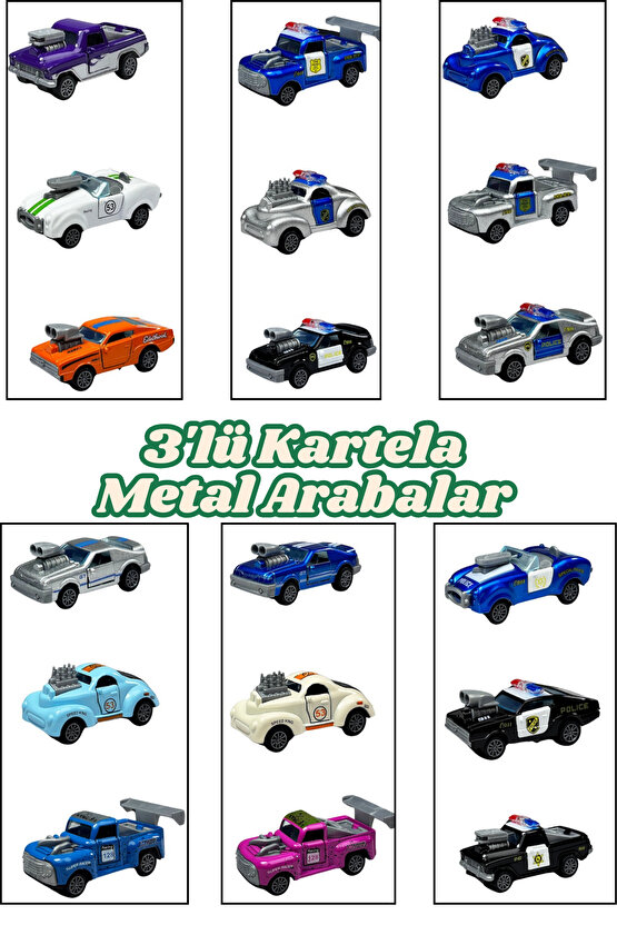 Oyuncak 3 Parça Çek Bırak Mini Model Metal Clasic Araba 1:64 Ölçek Kutulu