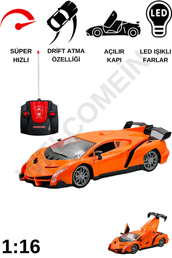 Oyuncak Kapıları Ve Bagajı Açılan Uzaktan Kumandalı Drift Arabası Süper Hızlı 1:16 Işıklı Spor Araba