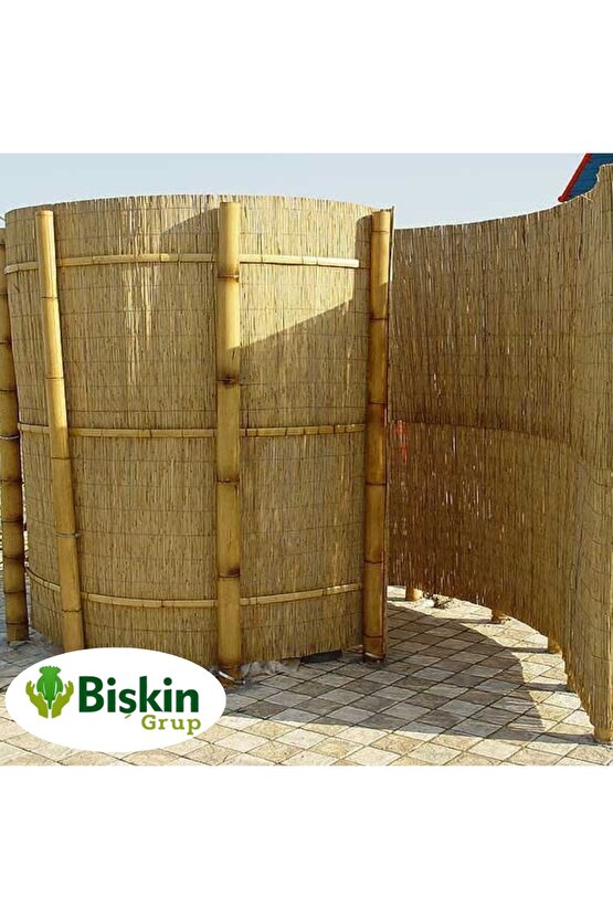 2Metre x 6Metre Eber Gölünden Bambu Kamış Hasır Çit, Gölgelik Bahçe ve Balkon Çiti Misina Örgü