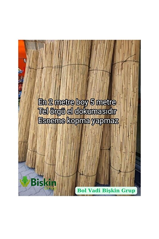 2m X 5m Bişkin Telli Doğal Bambu Kamış Çit,bahçe Çiti,balon Çiti,hasır Çit, Gölgelik