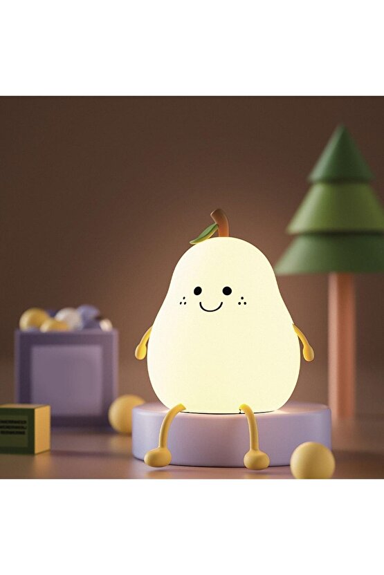 Renkli Usb Şarj Edilebilir Armut Gece Lambası, Silikon, Hediyelik Eşya, Çocuk Gece Lambası