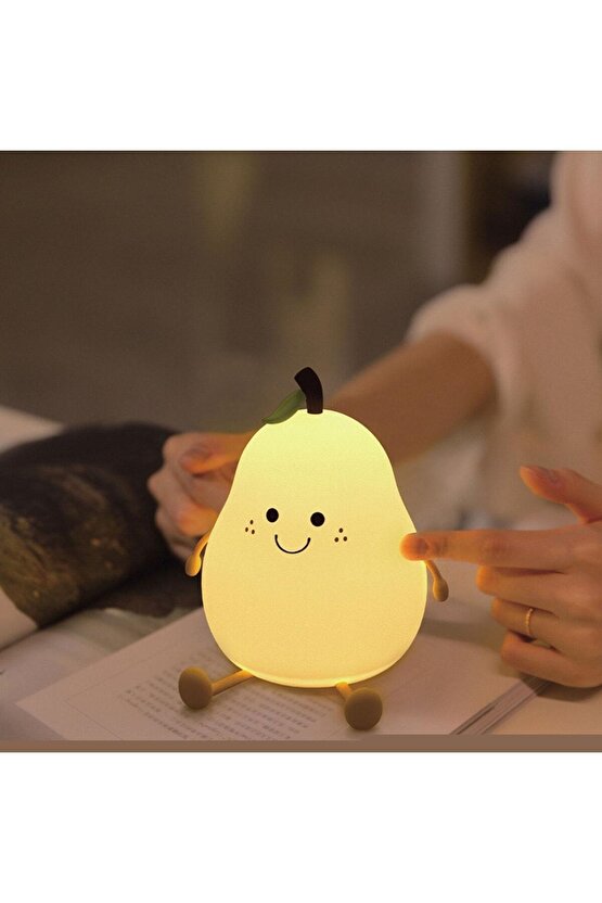 Renkli Usb Şarj Edilebilir Armut Gece Lambası, Silikon, Hediyelik Eşya, Çocuk Gece Lambası