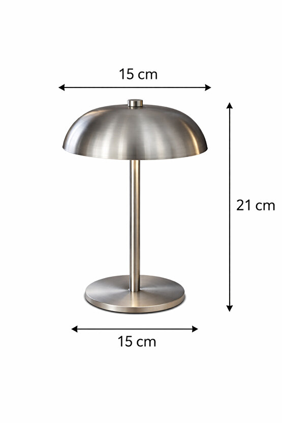 Gümüş Renk Modern Paslanmaz Çelik Masa Lambası Abajur Gece Lambası 15x21 cm