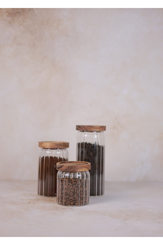 3lü Akasya Vakum Kapaklı Kavanoz Seti