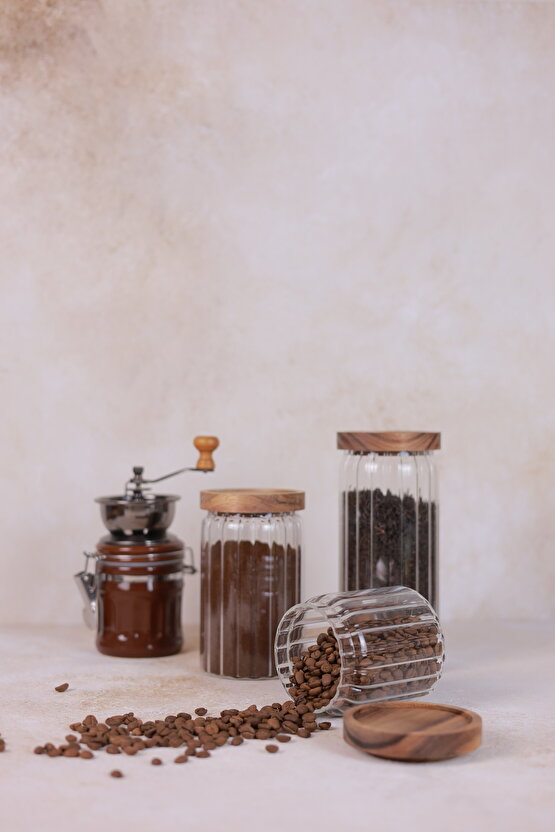 3lü Akasya Vakum Kapaklı Kavanoz Seti