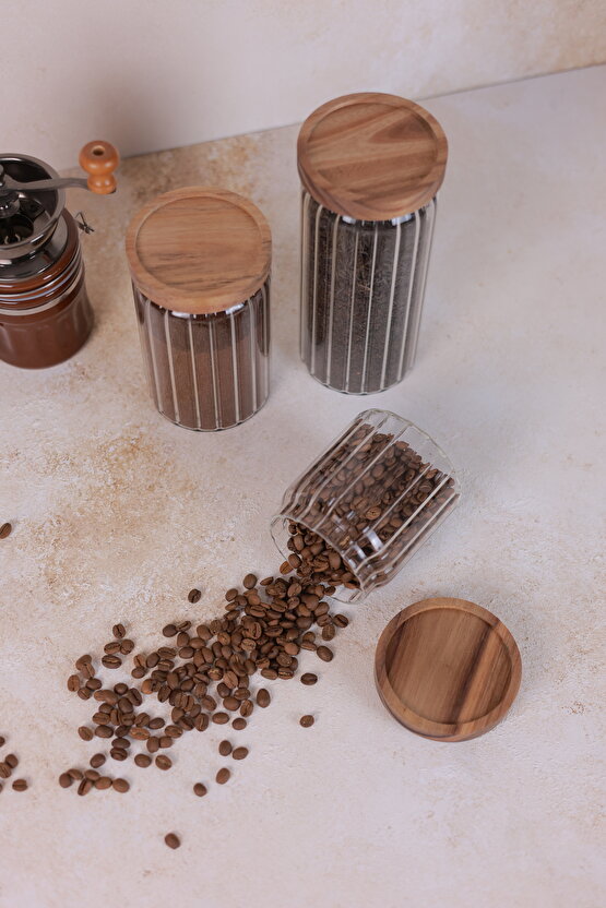 3lü Akasya Vakum Kapaklı Kavanoz Seti