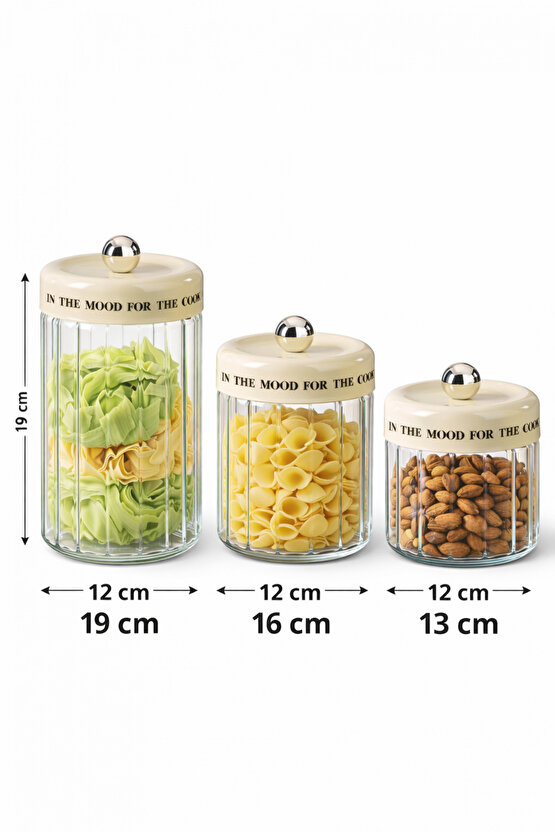 3’lü Cam Kavanoz Seti 1400 ml – 1100 ml – 850 ml Kuru Gıda ve Kuruyemiş Saklama Kavanozu